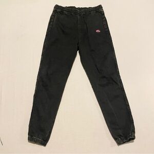 Diesel JoggJeans D-LAB-NE Faded Black Denim Sweatpants Red Oval D Logo Large